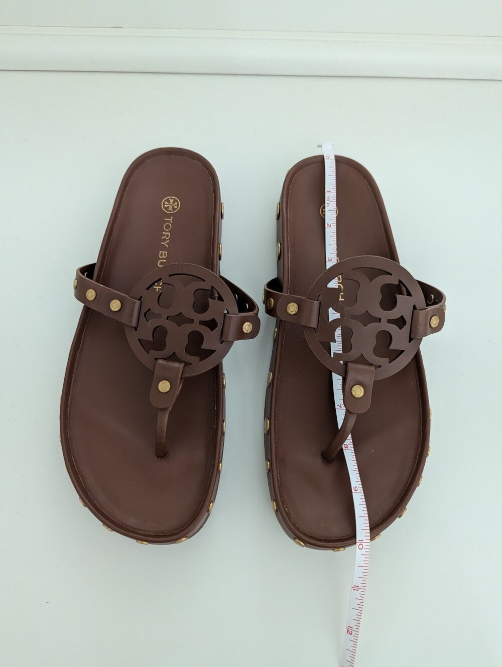 EUC! Tory Burch Miller Coin Sandals In Brown And Gold Size 8.5 - Picture 12 of 16